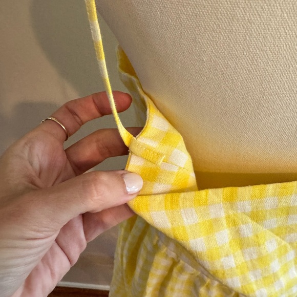 Mansur Gavriel Yellow Gingham Button-Front Dress *Made in Italy, 100% Linen* - Picture 6 of 8